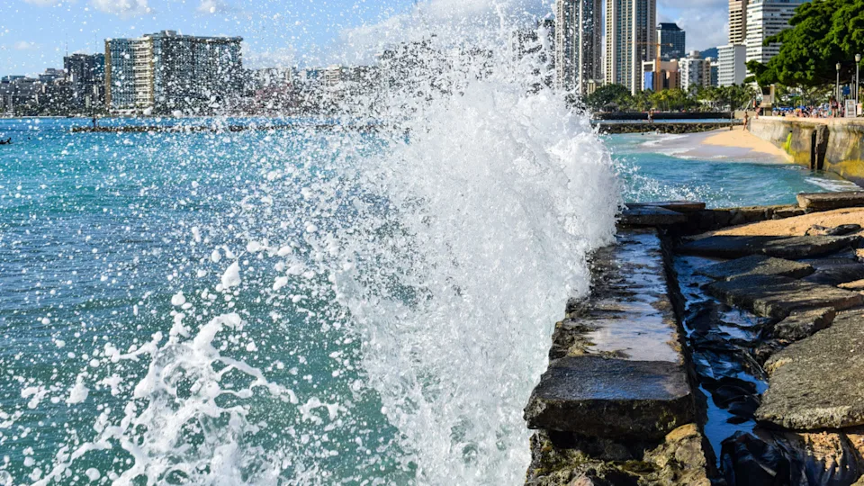 Coastal seawall protecting a shoreline