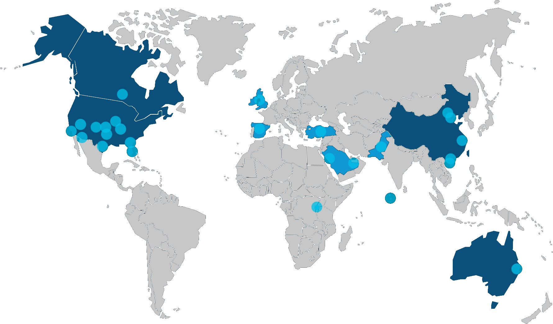 RIC global deployment map — four continents